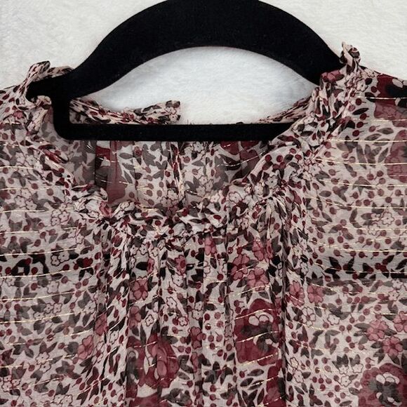 Shoshanna Ossia Silk Ruffled Blouse Gold Metallic Detail Floral Sheer Size Small - Picture 5 of 14
